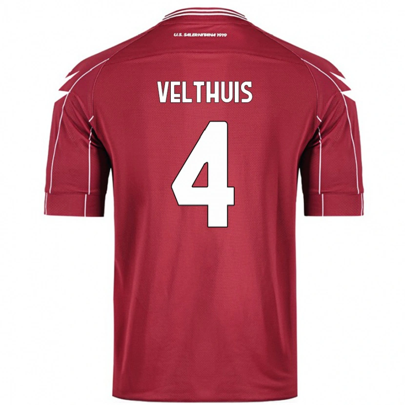Danxen Mænd Tijs Velthuis #4 Bourgogne Hjemmebane Spillertrøjer 2024/25 Trøje T-Shirt