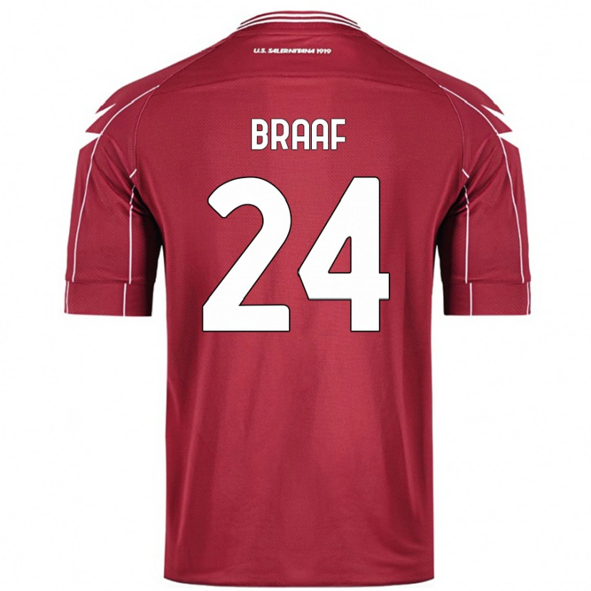 Danxen Mænd Jayden Braaf #24 Bourgogne Hjemmebane Spillertrøjer 2024/25 Trøje T-Shirt