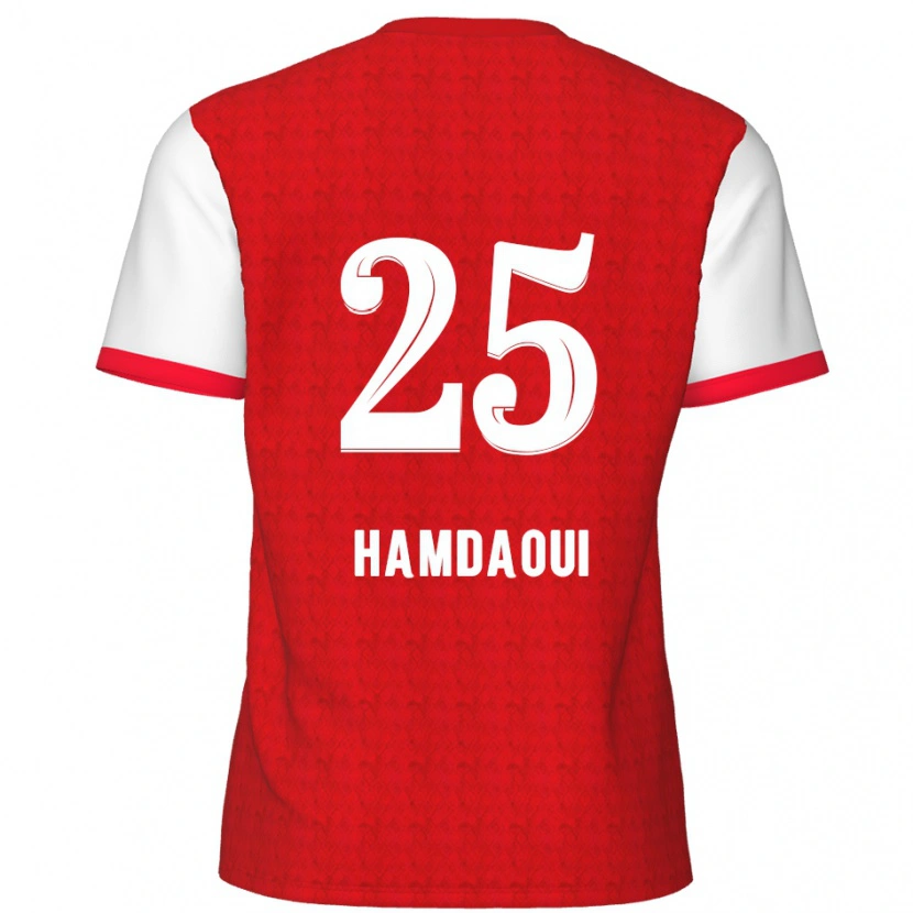 Danxen Mænd Youssef Hamdaoui #25 Rød Hvid Hjemmebane Spillertrøjer 2024/25 Trøje T-Shirt