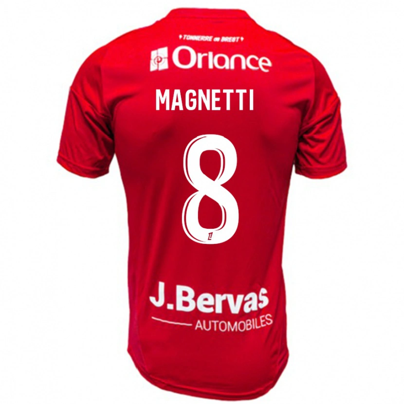 Danxen Mænd Hugo Magnetti #8 Rød Hvid Hjemmebane Spillertrøjer 2024/25 Trøje T-Shirt