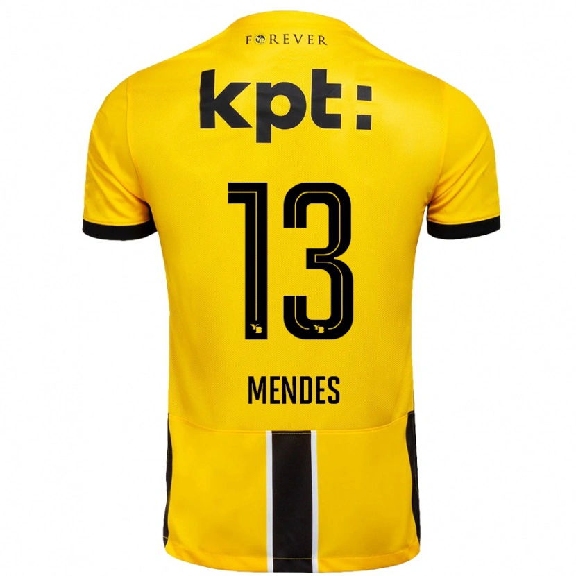 Danxen Mænd Daniel Mendes #13 Gul Sort Hjemmebane Spillertrøjer 2024/25 Trøje T-Shirt