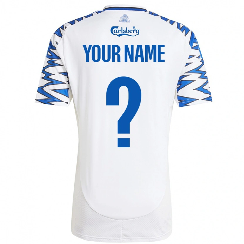 Danxen Mænd Dit Navn #0 Hvid Himmelblå Hjemmebane Spillertrøjer 2024/25 Trøje T-Shirt