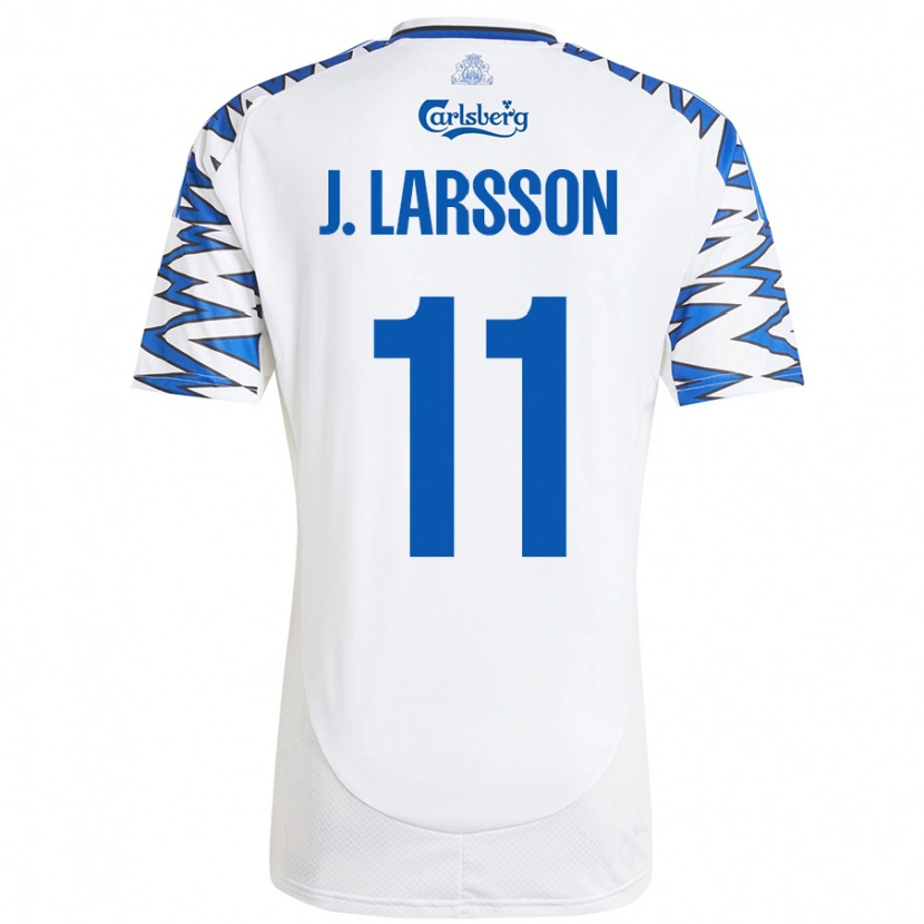 Danxen Mænd Jordan Larsson #11 Hvid Himmelblå Hjemmebane Spillertrøjer 2024/25 Trøje T-Shirt