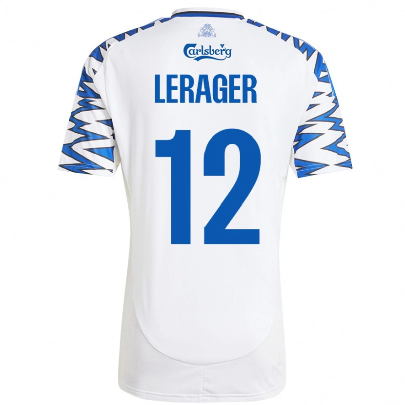 Danxen Mænd Lukas Lerager #12 Hvid Himmelblå Hjemmebane Spillertrøjer 2024/25 Trøje T-Shirt