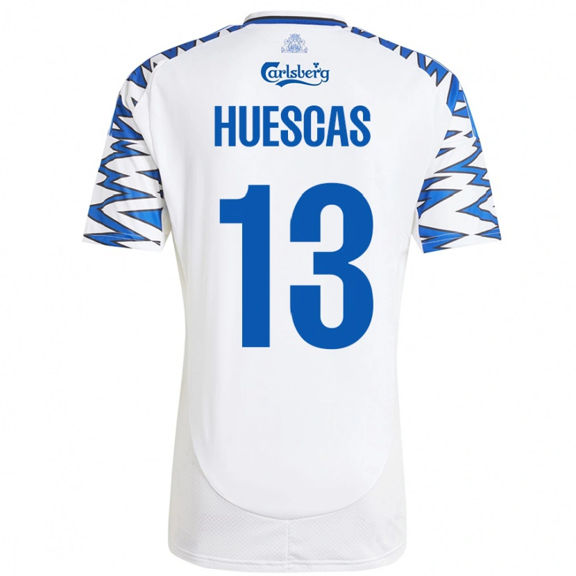 Danxen Mænd Rodrigo Huescas #13 Hvid Himmelblå Hjemmebane Spillertrøjer 2024/25 Trøje T-Shirt