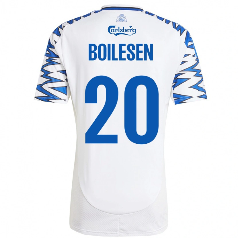 Danxen Mænd Nicolai Boilesen #20 Hvid Himmelblå Hjemmebane Spillertrøjer 2024/25 Trøje T-Shirt