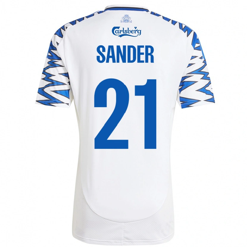 Danxen Mænd Theo Sander #21 Hvid Himmelblå Hjemmebane Spillertrøjer 2024/25 Trøje T-Shirt
