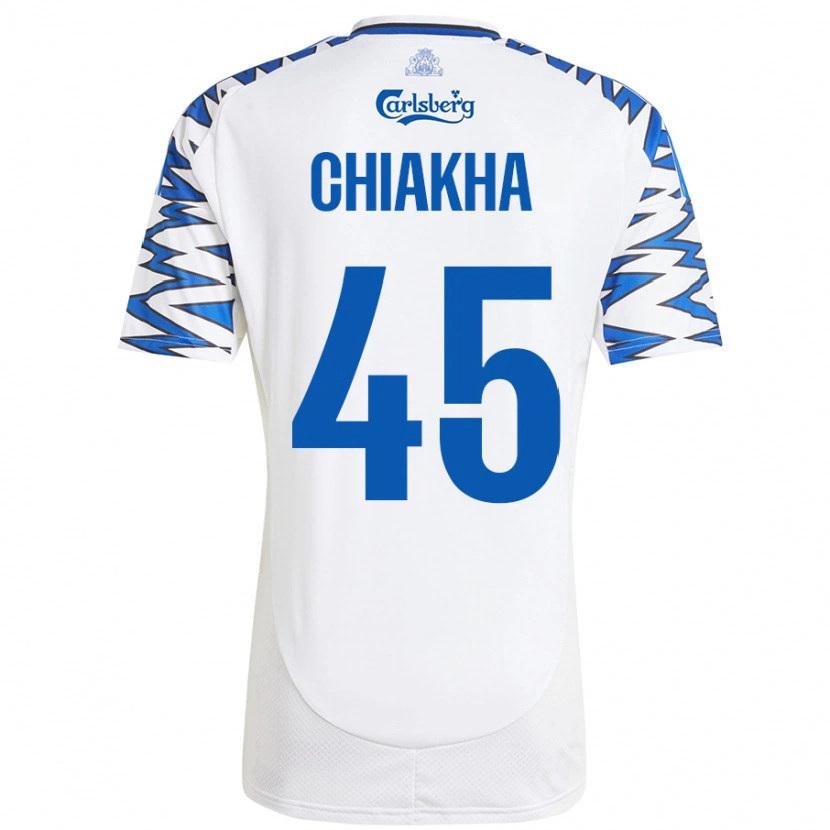 Danxen Mænd Amin Chiakha #45 Hvid Himmelblå Hjemmebane Spillertrøjer 2024/25 Trøje T-Shirt