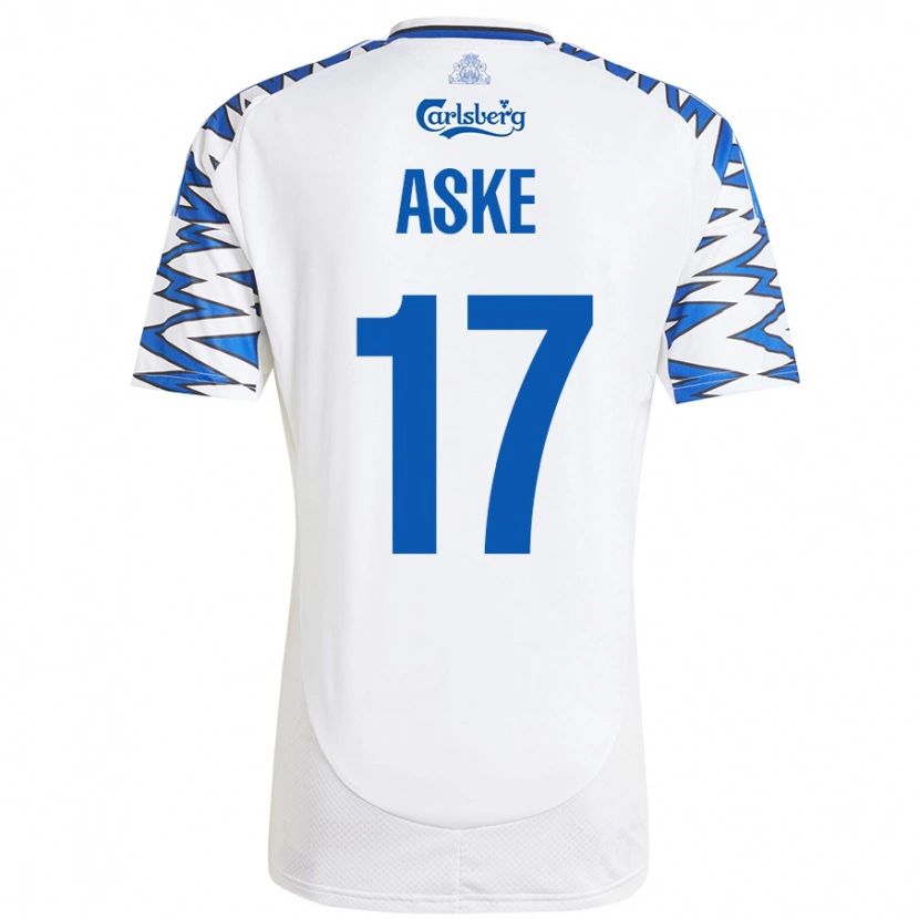 Danxen Mænd Aske Christensen #17 Hvid Himmelblå Hjemmebane Spillertrøjer 2024/25 Trøje T-Shirt