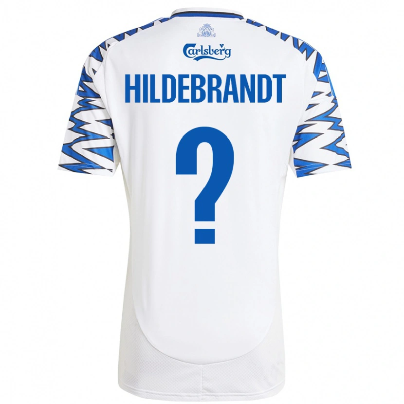 Danxen Mænd Sylvester Hildebrandt #0 Hvid Himmelblå Hjemmebane Spillertrøjer 2024/25 Trøje T-Shirt