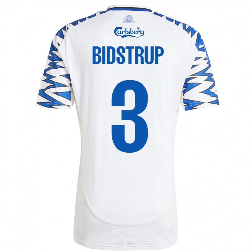 Danxen Mænd Hjalte Bidstrup #3 Hvid Himmelblå Hjemmebane Spillertrøjer 2024/25 Trøje T-Shirt