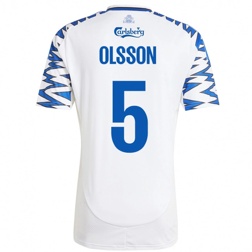 Danxen Mænd Cornelius Olsson #5 Hvid Himmelblå Hjemmebane Spillertrøjer 2024/25 Trøje T-Shirt