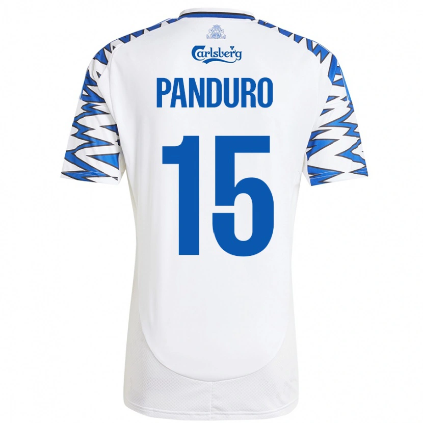 Danxen Mænd Tristan Panduro #15 Hvid Himmelblå Hjemmebane Spillertrøjer 2024/25 Trøje T-Shirt
