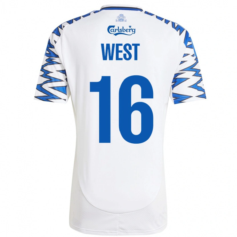 Danxen Mænd Liam West #16 Hvid Himmelblå Hjemmebane Spillertrøjer 2024/25 Trøje T-Shirt
