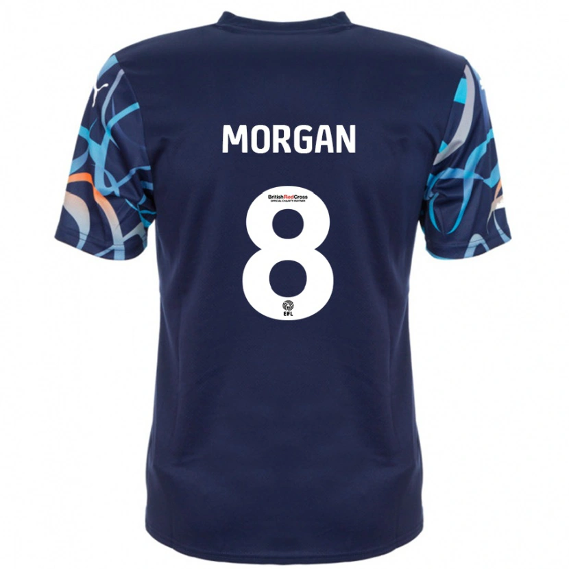 Danxen Mænd Albie Morgan #8 Marineblå Udebane Spillertrøjer 2024/25 Trøje T-Shirt