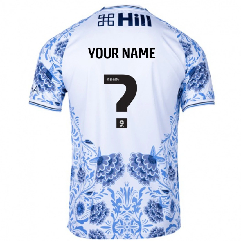 Danxen Mænd Dit Navn #0 Hvid Blå Udebane Spillertrøjer 2024/25 Trøje T-Shirt