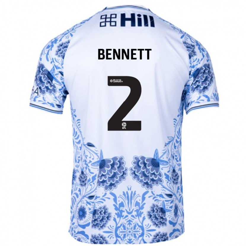 Danxen Mænd Liam Bennett #2 Hvid Blå Udebane Spillertrøjer 2024/25 Trøje T-Shirt