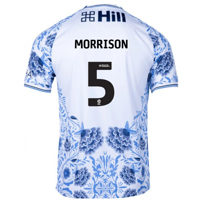 Danxen Mænd Michael Morrison #5 Hvid Blå Udebane Spillertrøjer 2024/25 Trøje T-Shirt