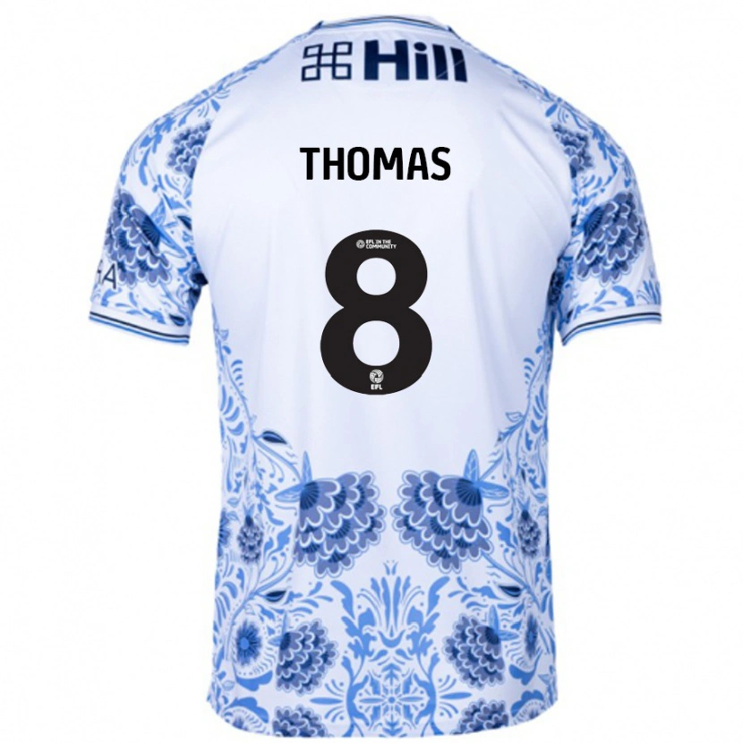 Danxen Mænd George Thomas #8 Hvid Blå Udebane Spillertrøjer 2024/25 Trøje T-Shirt