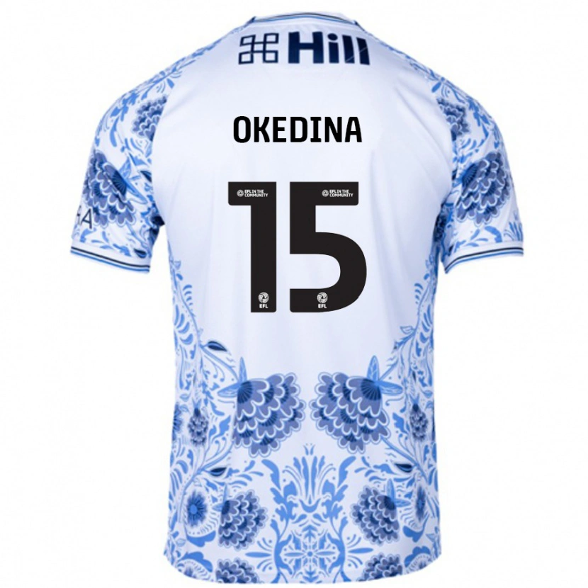 Danxen Mænd Jubril Okedina #15 Hvid Blå Udebane Spillertrøjer 2024/25 Trøje T-Shirt