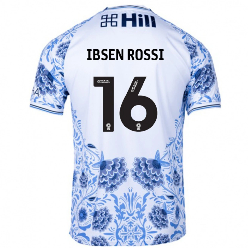 Danxen Mænd Zeno Ibsen Rossi #16 Hvid Blå Udebane Spillertrøjer 2024/25 Trøje T-Shirt