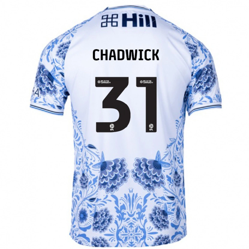 Danxen Mænd Louis Chadwick #31 Hvid Blå Udebane Spillertrøjer 2024/25 Trøje T-Shirt
