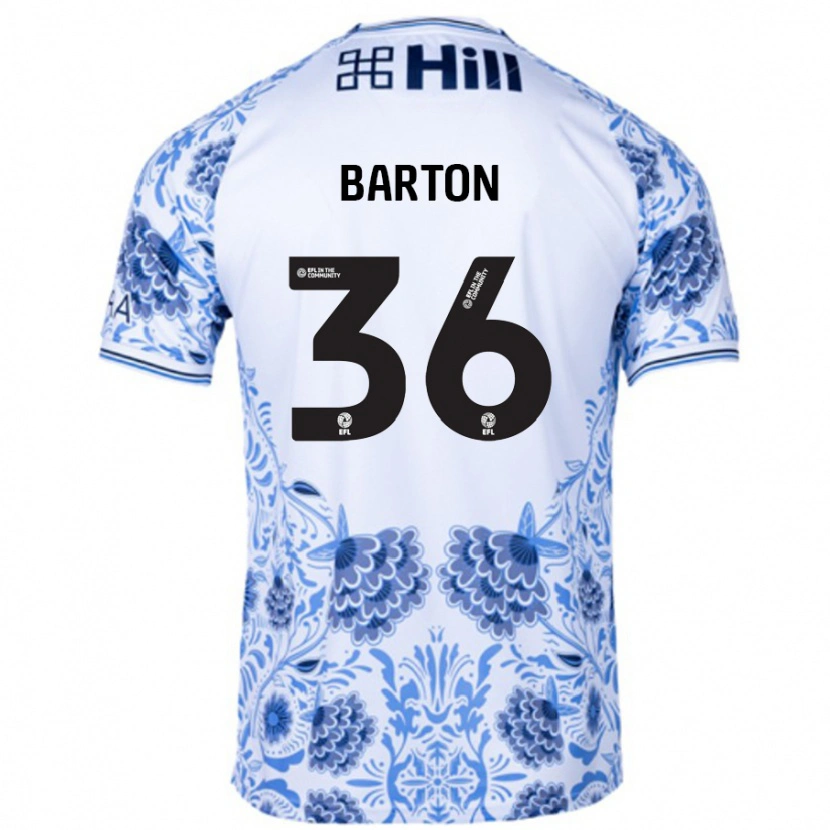 Danxen Mænd Dan Barton #36 Hvid Blå Udebane Spillertrøjer 2024/25 Trøje T-Shirt