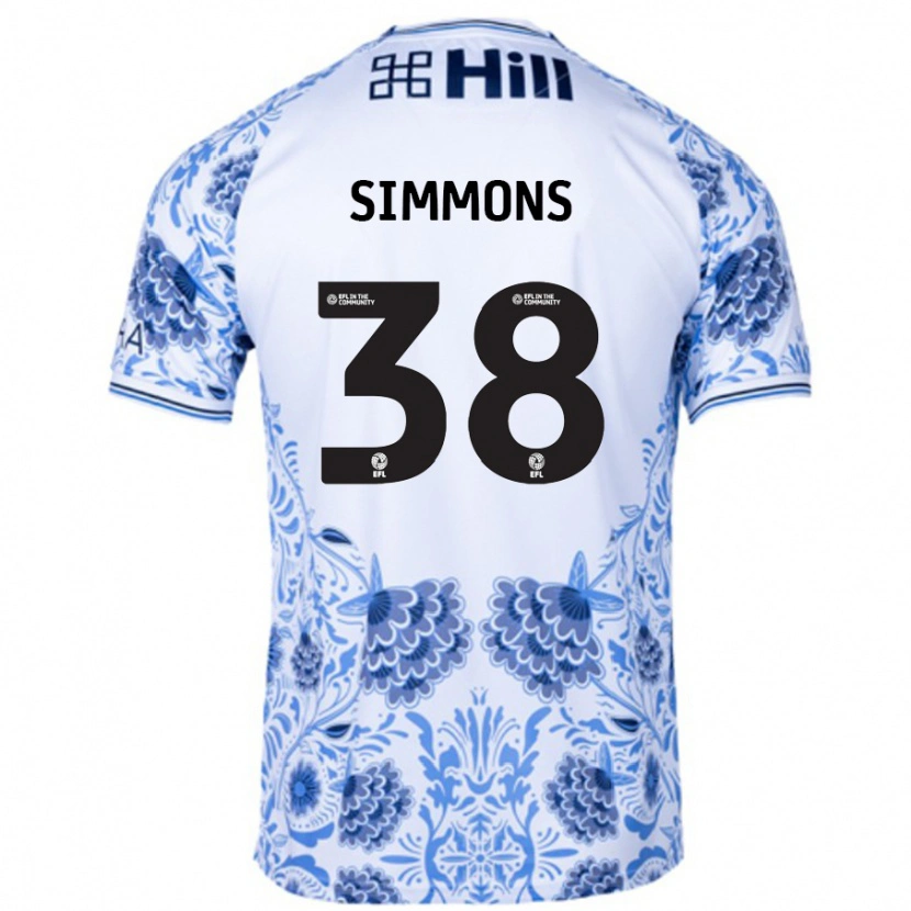 Danxen Mænd Bella Simmons #38 Hvid Blå Udebane Spillertrøjer 2024/25 Trøje T-Shirt