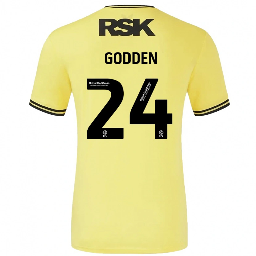 Danxen Mænd Matty Godden #24 Gul Sort Udebane Spillertrøjer 2024/25 Trøje T-Shirt