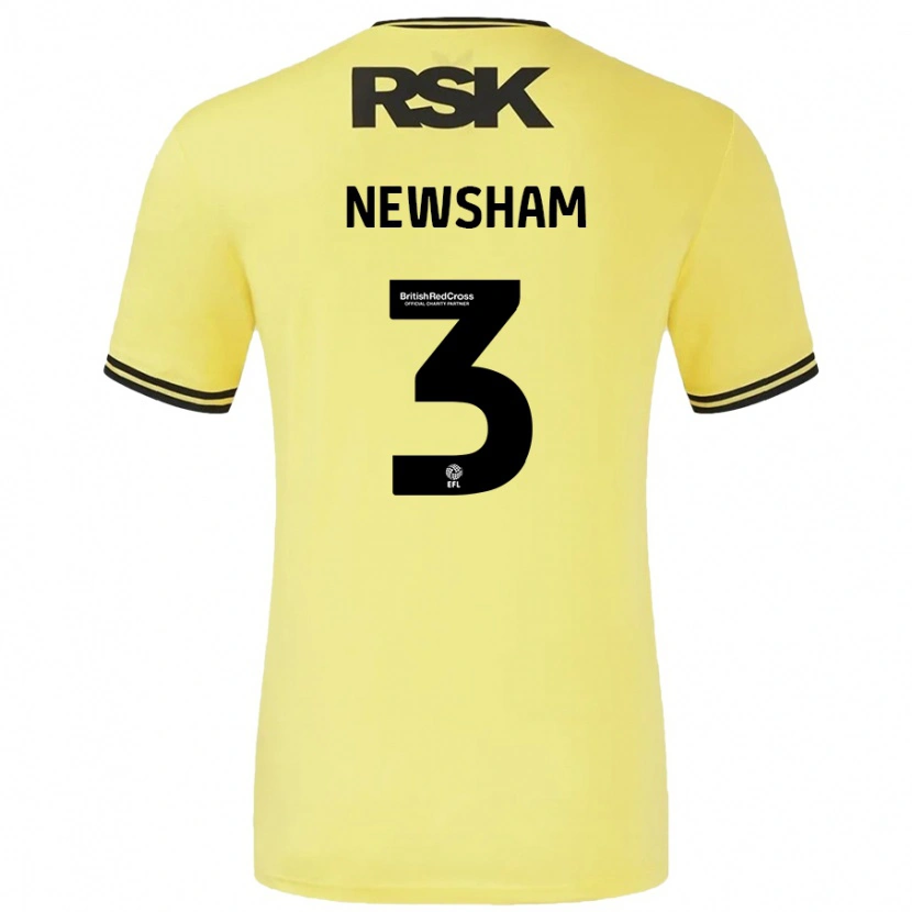 Danxen Mænd Charlotte Newsham #3 Gul Sort Udebane Spillertrøjer 2024/25 Trøje T-Shirt