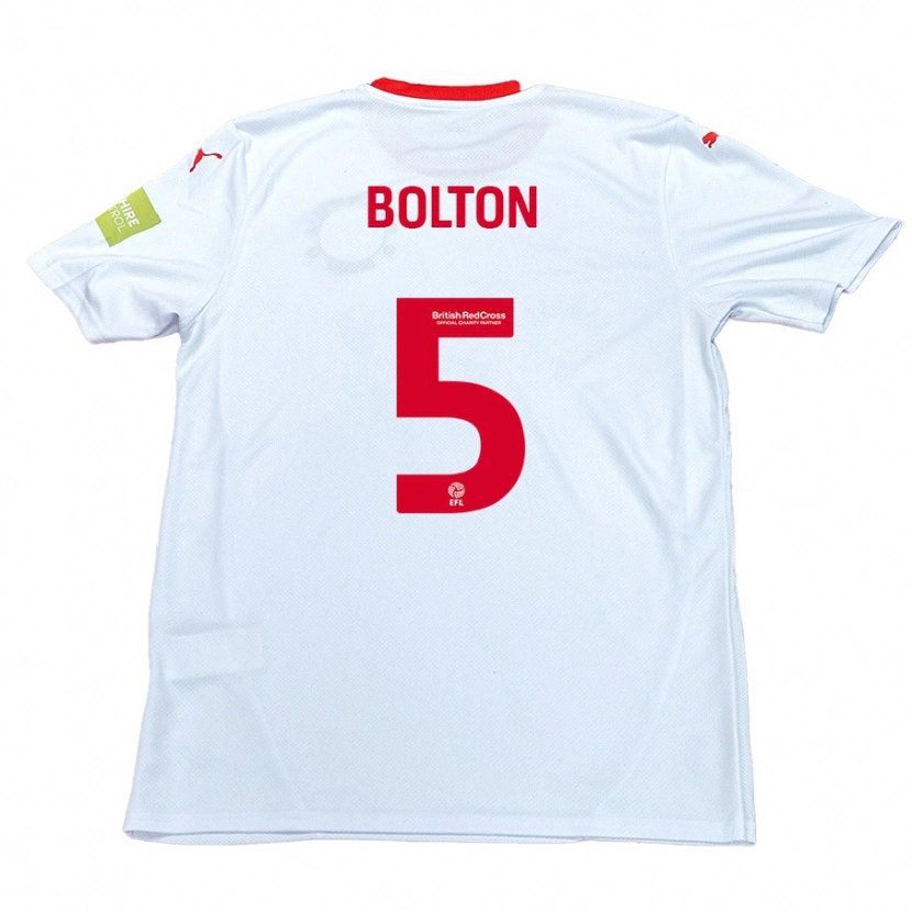 Danxen Mænd James Bolton #5 Hvid Udebane Spillertrøjer 2024/25 Trøje T-Shirt