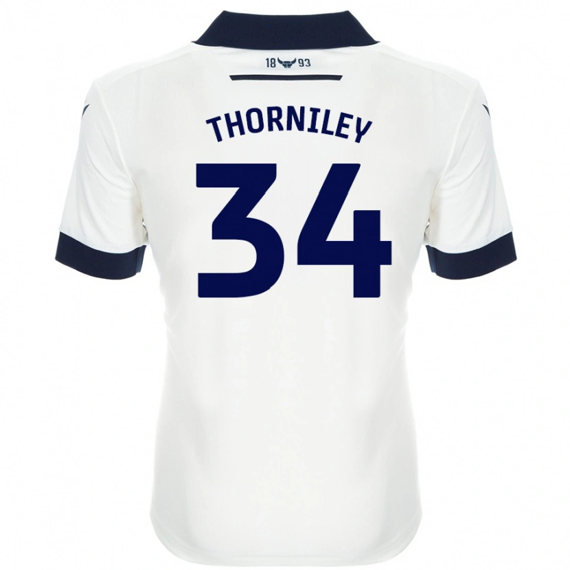 Danxen Mænd Jordan Thorniley #34 Hvid Marineblå Udebane Spillertrøjer 2024/25 Trøje T-Shirt