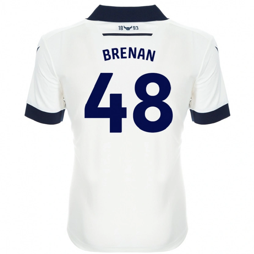 Danxen Mænd Tobias Brenan #48 Hvid Marineblå Udebane Spillertrøjer 2024/25 Trøje T-Shirt