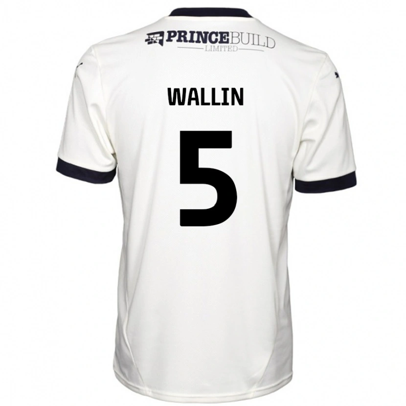 Danxen Mænd Oscar Wallin #5 Råhvid Sort Udebane Spillertrøjer 2024/25 Trøje T-Shirt