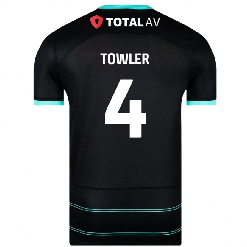 Danxen Mænd Ryley Towler #4 Sort Udebane Spillertrøjer 2024/25 Trøje T-Shirt