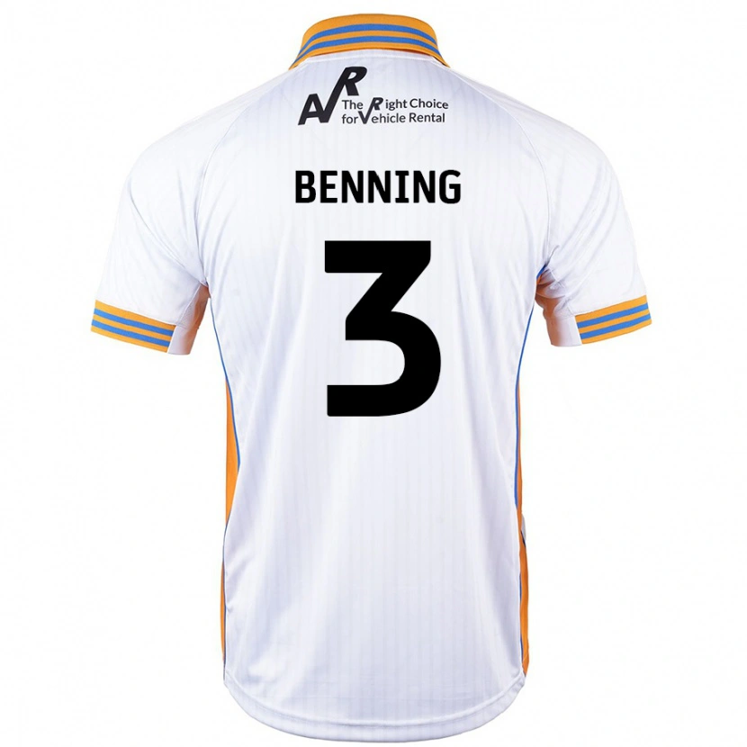 Danxen Mænd Mal Benning #3 Hvid Udebane Spillertrøjer 2024/25 Trøje T-Shirt