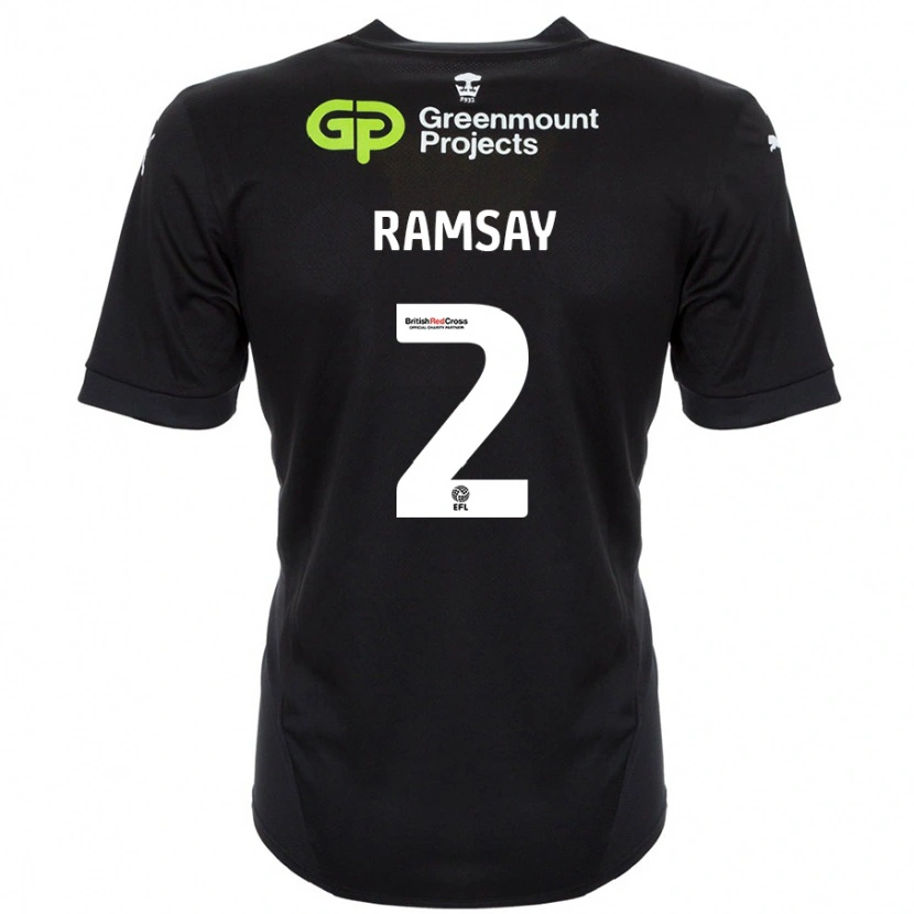 Danxen Mænd Calvin Ramsay #2 Sort Udebane Spillertrøjer 2024/25 Trøje T-Shirt