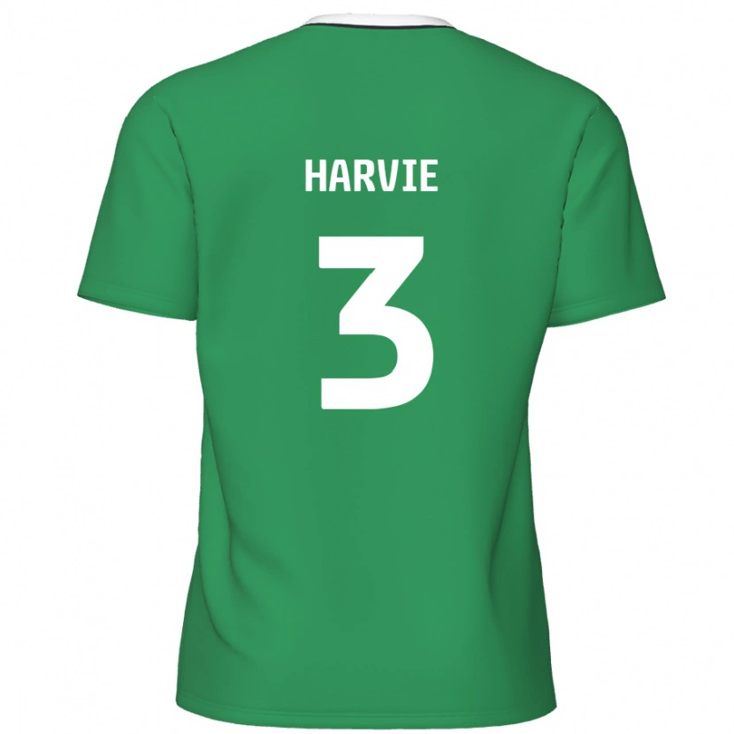 Danxen Mænd Daniel Harvie #3 Grønne Hvide Striber Udebane Spillertrøjer 2024/25 Trøje T-Shirt