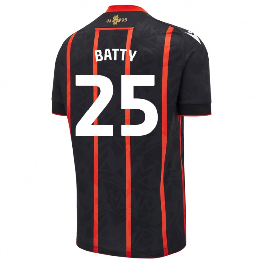 Danxen Mænd Jake Batty #25 Sort Rød Udebane Spillertrøjer 2024/25 Trøje T-Shirt