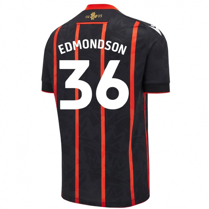 Danxen Mænd James Edmondson #36 Sort Rød Udebane Spillertrøjer 2024/25 Trøje T-Shirt