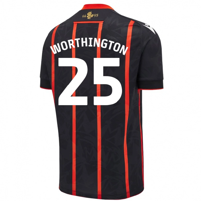 Danxen Mænd Nicola Worthington #25 Sort Rød Udebane Spillertrøjer 2024/25 Trøje T-Shirt