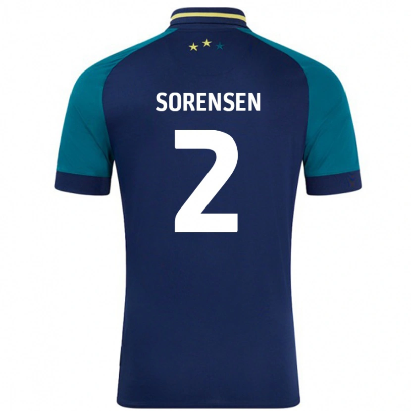Danxen Mænd Lasse Sørensen #2 Marineblå Mørkegrøn Udebane Spillertrøjer 2024/25 Trøje T-Shirt