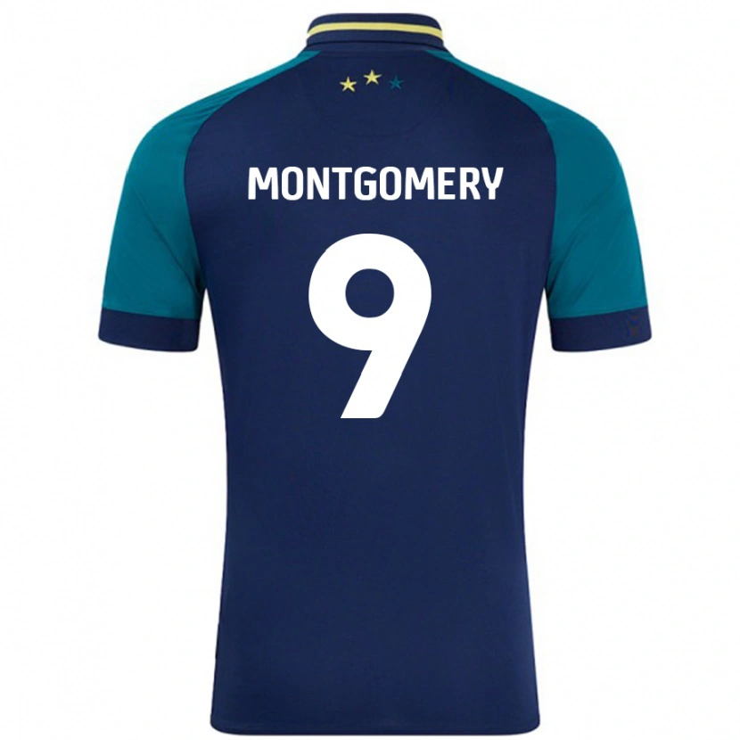 Danxen Mænd Ria Montgomery #9 Marineblå Mørkegrøn Udebane Spillertrøjer 2024/25 Trøje T-Shirt