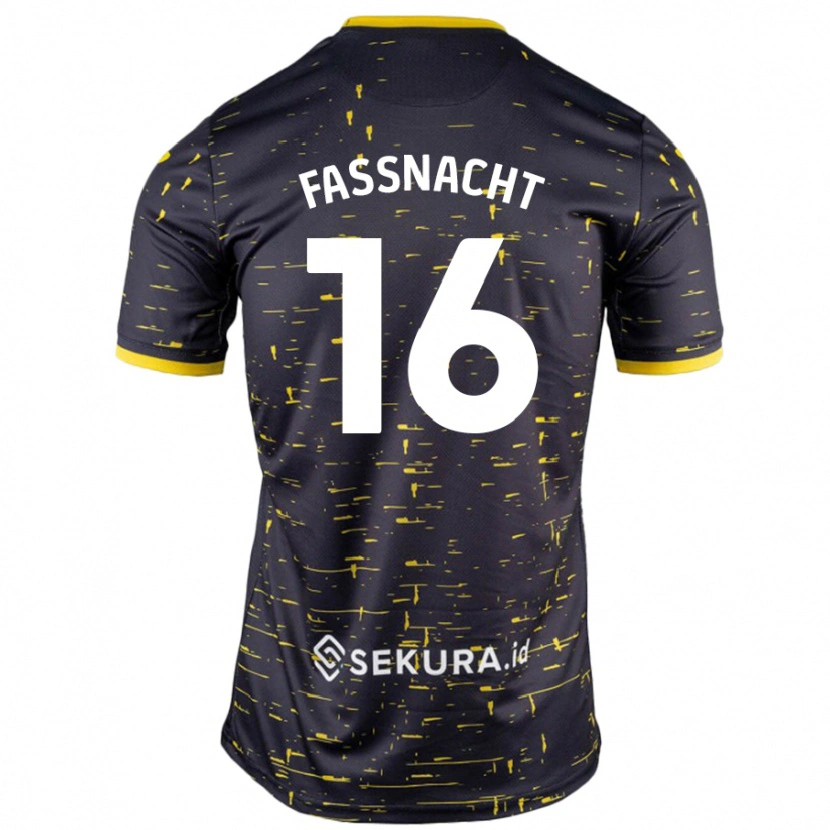 Danxen Mænd Christian Fassnacht #16 Sort Gul Udebane Spillertrøjer 2024/25 Trøje T-Shirt