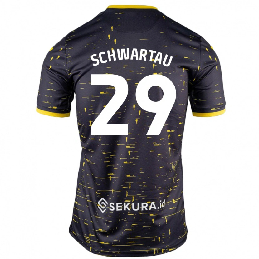 Danxen Mænd Oscar Schwartau #29 Sort Gul Udebane Spillertrøjer 2024/25 Trøje T-Shirt