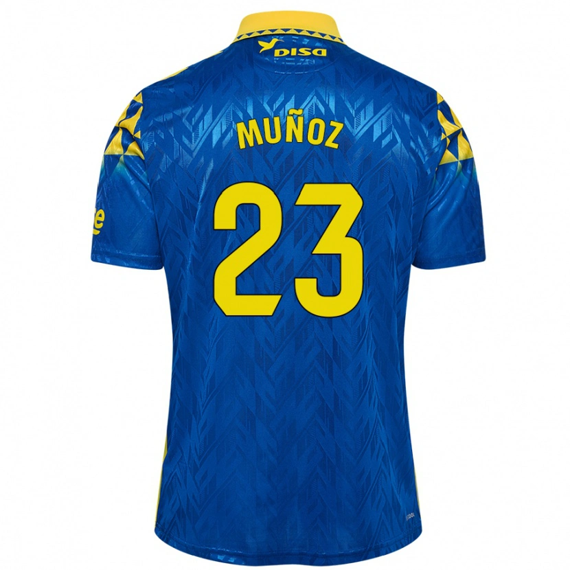 Danxen Mænd Álex Muñoz #23 Blå Gul Udebane Spillertrøjer 2024/25 Trøje T-Shirt