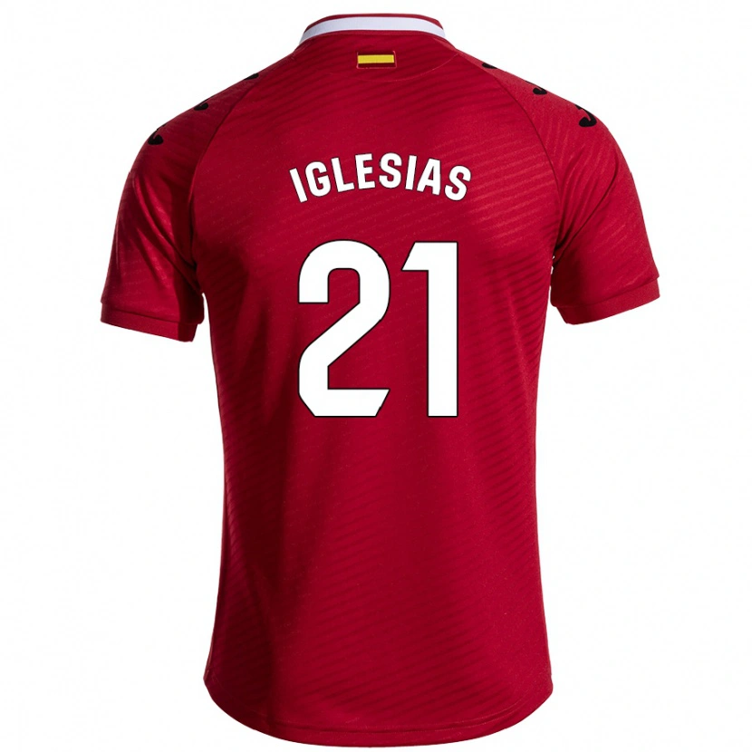 Danxen Mænd Juan Iglesias #21 Mørkerød Udebane Spillertrøjer 2024/25 Trøje T-Shirt