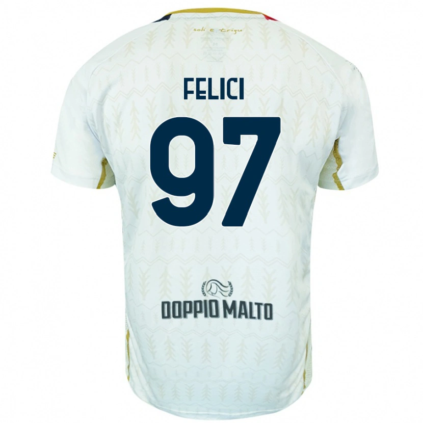 Danxen Mænd Mattia Felici #97 Hvid Udebane Spillertrøjer 2024/25 Trøje T-Shirt