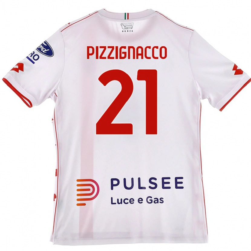 Danxen Mænd Semuel Pizzignacco #21 Hvid Rød Udebane Spillertrøjer 2024/25 Trøje T-Shirt