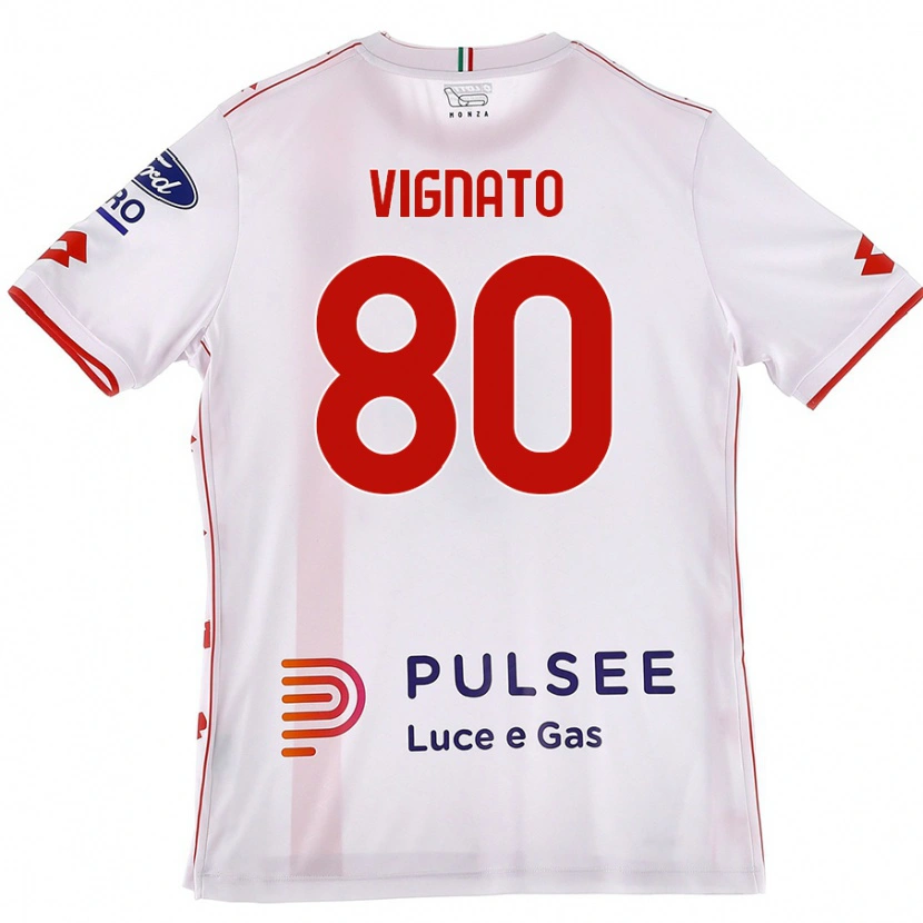 Danxen Mænd Samuele Vignato #80 Hvid Rød Udebane Spillertrøjer 2024/25 Trøje T-Shirt